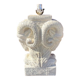 Vintage Plaster Double Ram Head Table Lamp For Sale