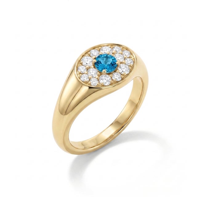 Elevate your jewelry collection with this refined gemstone signet ring, Expertly crafted in 18K gold plating over 925...