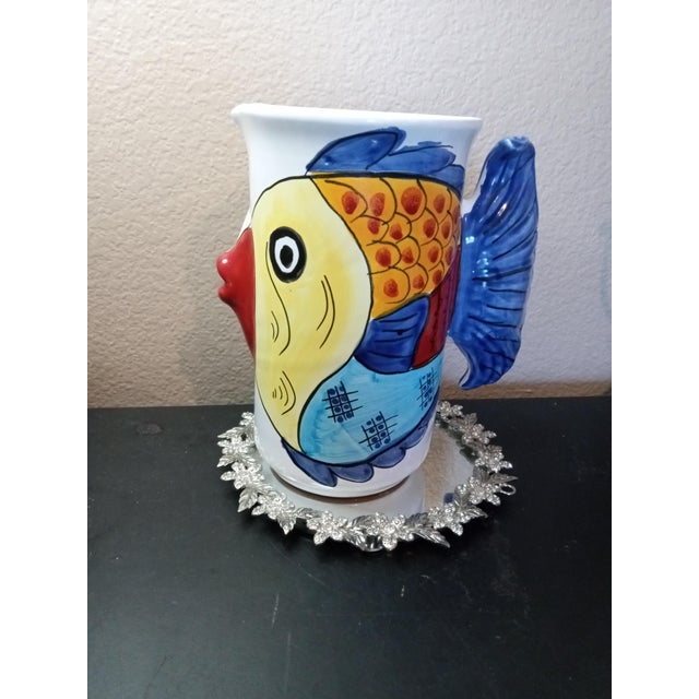1980s 1980s Exquisite Ceramiche Desuir Majolica Vietri Kissing Fish Pitcher For Sale - Image 5 of 6