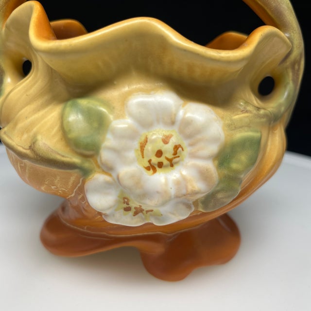 Vintage Weller Pottery Cameo With White Rose Planter Bowl With Handle For Sale - Image 9 of 9