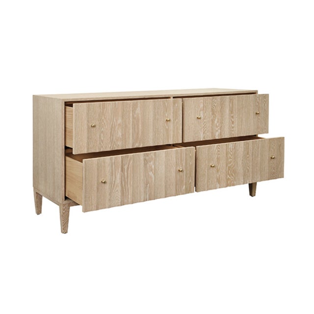 Contemporary Matthew Izzo Home Angus Cerused Oak Four Drawer Fluted Detail Chest of Drawer With Brass Knobs For Sale - Image 3 of 11