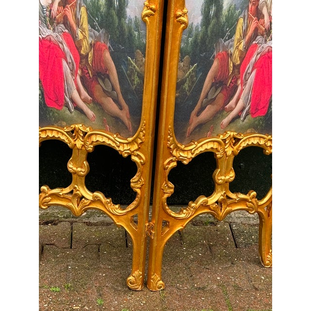 Late 20th Century Room Divider Screen - Handmade Louis XVI Beech Frame With French Scene For Sale - Image 11 of 12