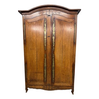 18th Century Country French Louis XV Style Chestnut Armoire With Bonnet Top, Circa 1790 For Sale