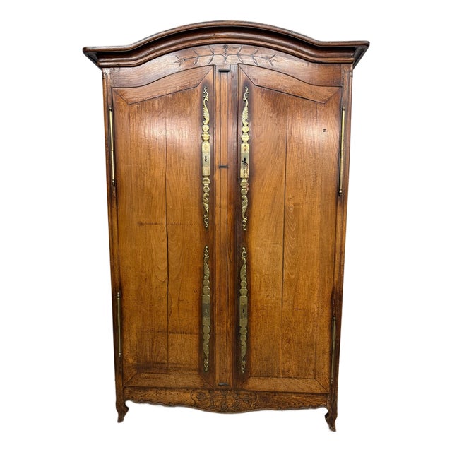 18th Century Country French Louis XV Style Chestnut Armoire With Bonnet Top, Circa 1790 For Sale