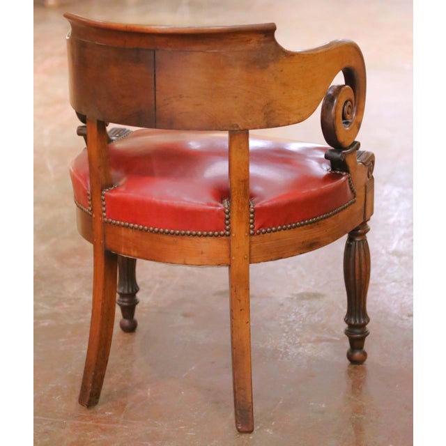 Red 19th Century French Louis Philippe Carved Walnut and Leather Desk Armchair For Sale - Image 8 of 9