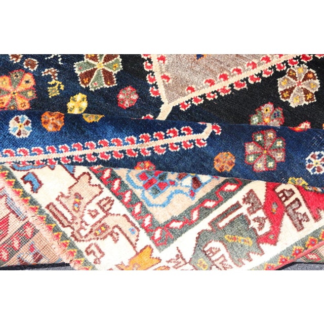 Vintage Persian Tribal Shiraz With Medallion Design on Dark Background 5'3 X 8'4 For Sale - Image 11 of 12