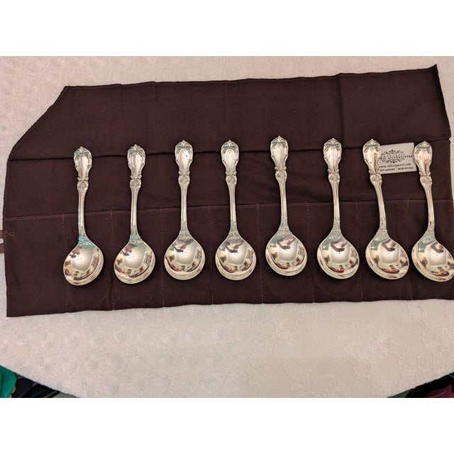 Late 20th Century Reed & Barton "Burgundy" Sterling Silver Cream Soup Spoons, Lot of 8 For Sale - Image 13 of 13