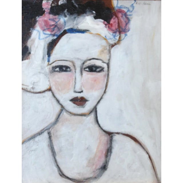 Chic French Woman Portrait Painting by Ruth Arenz Including the Antiqued Gold Wood Frame For Sale - Image 4 of 8