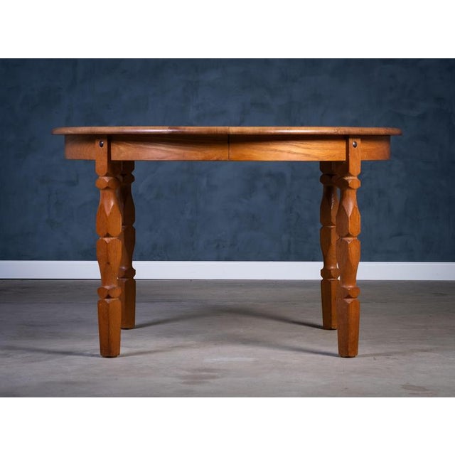 Brutalist Oak Dining Table attributed to Henning Kjærnulf, 1970s For Sale - Image 4 of 11