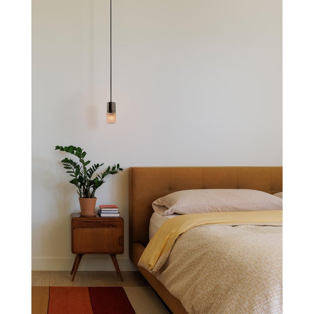 Pair of 1960s Chrome Metal and Bubble Glass Pendants by Helena Tynell Executed in thick and heavy sculpturally textured...