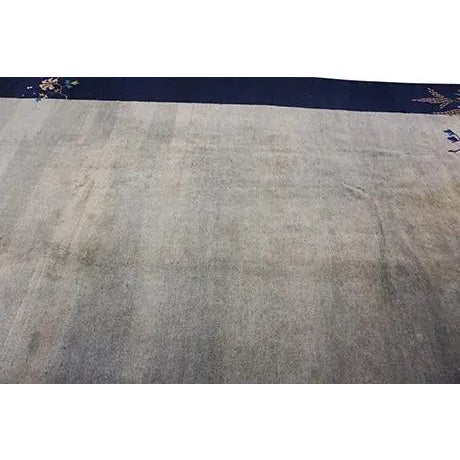 1920s Gray Solid Open Fiel Antique Chinese Peking Carpet 9'2" X 11'10" Knotted Wool Rug For Sale - Image 9 of 12