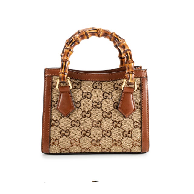 Gucci Gucci Diana Crystals Small Gg Canvas Camel Leather Bamboo Handle Tote Bag For Sale - Image 4 of 10