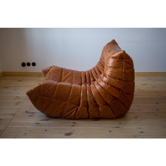 1970s Pine Leather Togo Corner Lounge Chair, Corner Seat & 2-Seat Sofa by Michel Ducaroy for Ligne Roset, Set of 3 For Sale - Image 5 of 10
