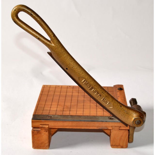 1960s 1960s Vintage Ingento No 1 Wood Cast Iron Paper Cutter Board Crafts Office School Supplies For Sale - Image 5 of 12