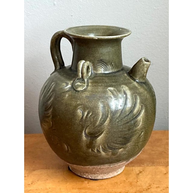 Vintage Sculptural Green Ceramic Jug For Sale - Image 11 of 12