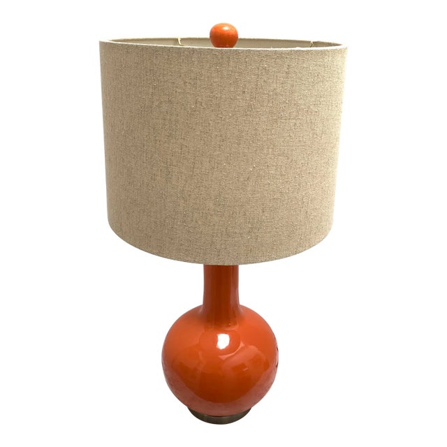 Vintage Groovy Orange Ceramic Table Lamp For Sale