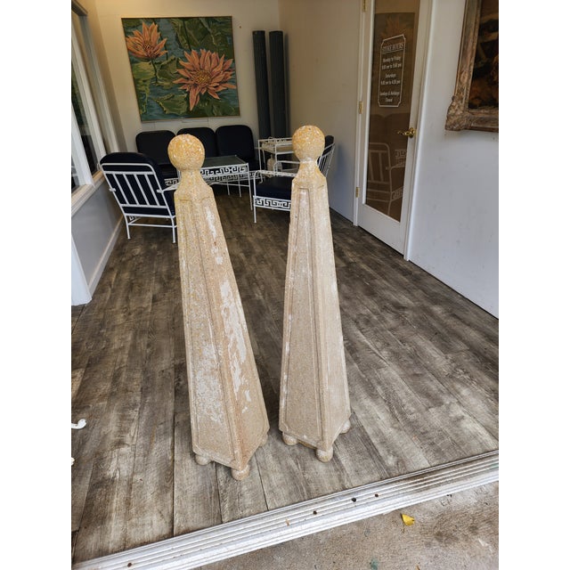 Mid 20th Century Pair of Vintage Mid-Century French Style Cement Garden Obelisks For Sale - Image 5 of 13