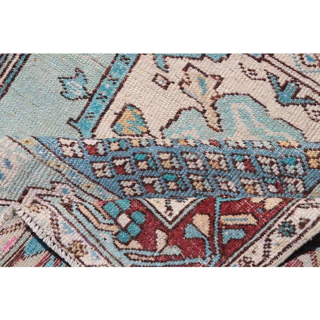 Vintage Turkish Oushak Rug With Vibrant Teal and Rich Maroon Accents For Sale - Image 9 of 10