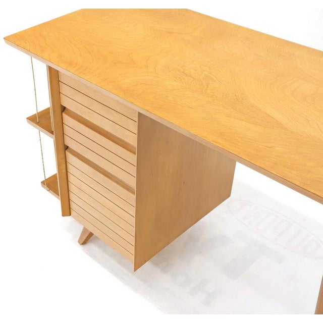 Light Birch Single Pedestal Petit Desk With Bookcase and Three Drawers