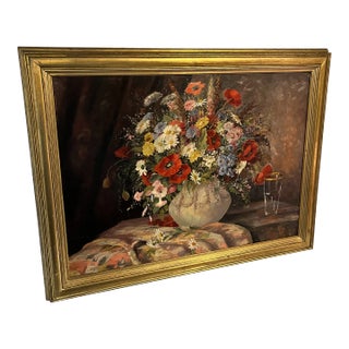 Impressionist Vintage Floral Still Life Oil on Canvas Painting For Sale