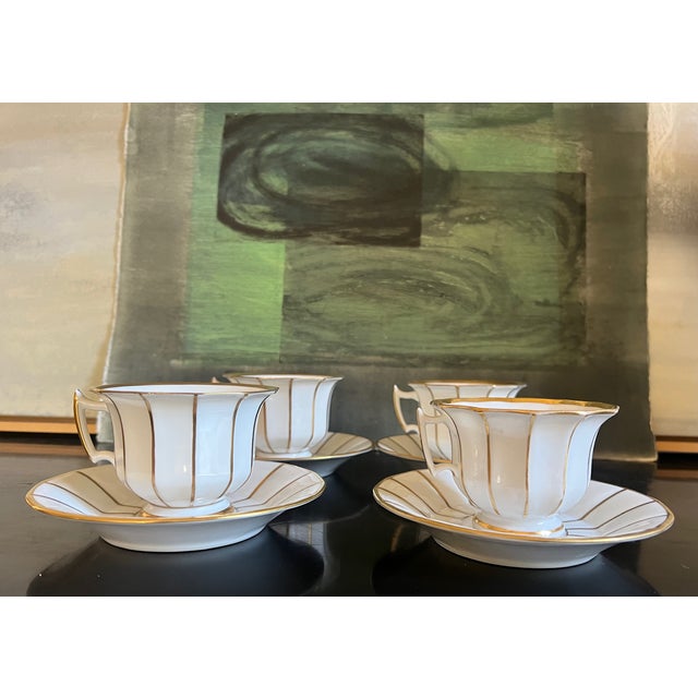1950s Bing & Grondahl Danish Porcelain Cups & Saucers, Set of 4 For Sale - Image 5 of 10