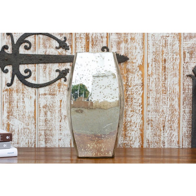 Silver Silvered Tall Glass Vase For Sale - Image 8 of 8