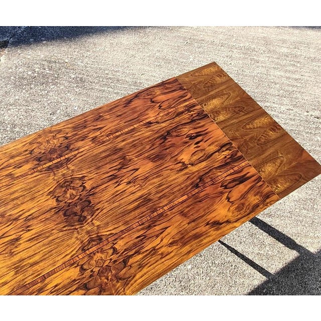 Mid-Century Modern Flamed Wood Veneer Dining Table with Brass Feet, 1960s For Sale - Image 18 of 18