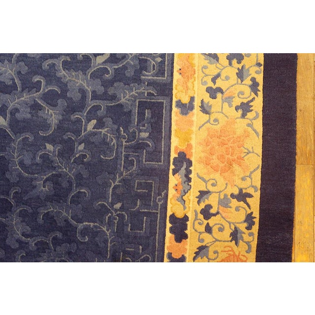 Textile 1920s Antique Chinese Peking Blue & Delicate Tone-on-Tone Floral Design Rug For Sale - Image 7 of 7