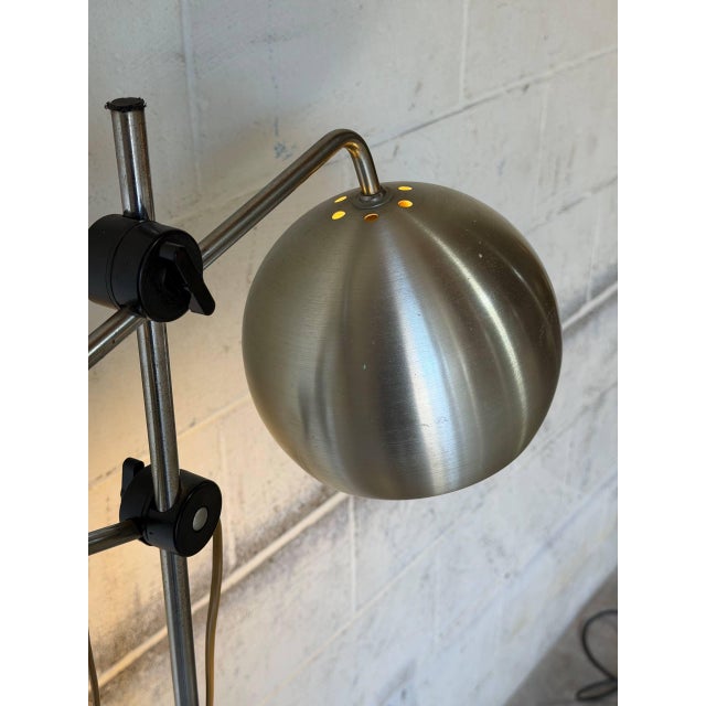 1970s Mid-Century Modern Brushed Steel Dual Globe Floor Lamp For Sale In Los Angeles - Image 6 of 12