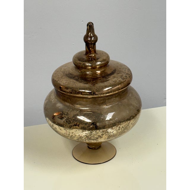 Bronze Antiqued Mercury Glass Footed Lidded Jar For Sale - Image 8 of 12