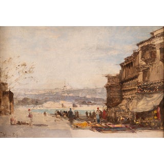 Unknown, Animated Orientalist Landscape, 1884, Oil on Panel For Sale