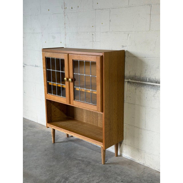 Mid-Century Modern Oak Glass Cabinet With Open Shelf Danish Mid-Century Modern 1960s For Sale - Image 3 of 11