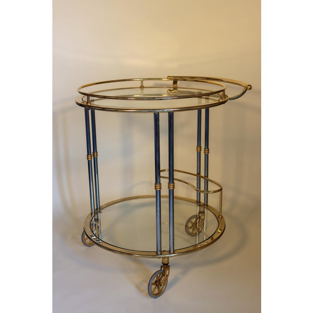 Mid 20th Century Italian Chrome, Brass, and Glass Bar Cart For Sale - Image 5 of 5