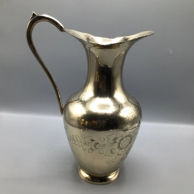 Traditional Handmade Brass Pitcher and 2 Hand Pounded Brass Wine/Water Goblets-Set of 3 For Sale - Image 3 of 12
