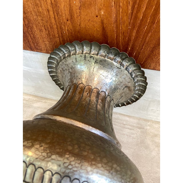 Late 20th Century Hammered Metal Indian Sanskrit Floor Vase For Sale - Image 9 of 12