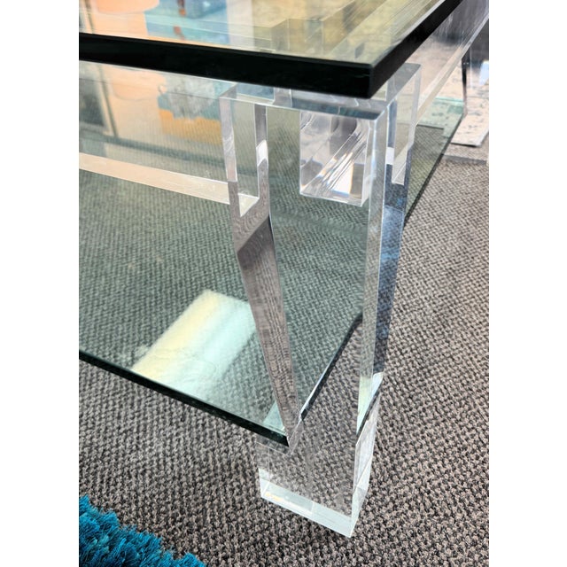 Transparent Two-Tier Lucite and Glass Coffee Table For Sale - Image 8 of 14