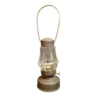 Antique 1870s Brass Skater’s Lantern – Clear Glass Globe & Original Burner For Sale