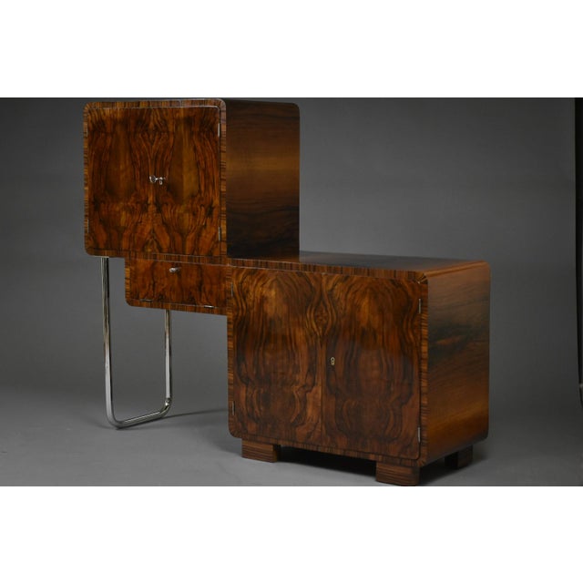 Art Deco Asymmetrical Cabinet in Walnut and Chrome, Poland, 1930s For Sale - Image 6 of 13