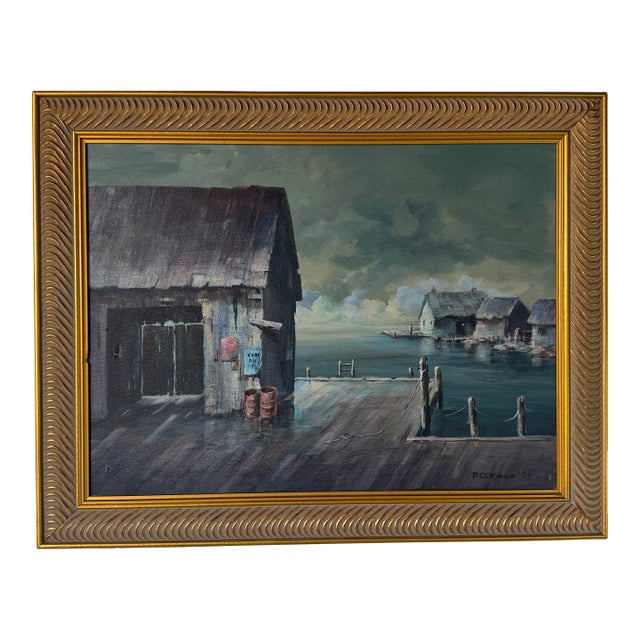 1970’s Vintage P. D. Kane Seascape Harbor Oil on Canvas Painting – Framed For Sale