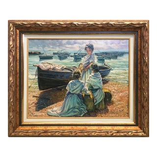 20th Scene of This Time, Sea, Spanish Oil on Canvas, Gonzalez Alacreu For Sale