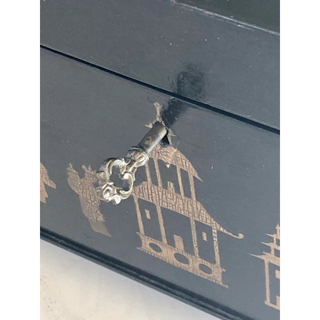 Black English Chinoiserie Lacquered Tea Caddy For Sale - Image 8 of 13
