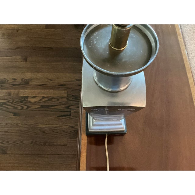 Mid-Century Modern 1980s Asian Pewter and Brass Urn Table Lamp For Sale - Image 3 of 10