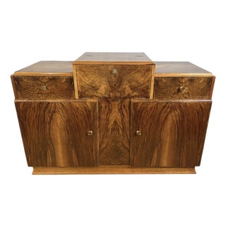 Art Deco English Burr Walnut Cocktail Bar Cabinet, 1930s For Sale