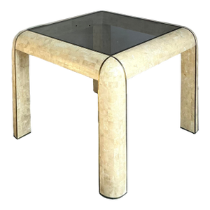 Vintage Boho Tessellated Stone and Brass Inlay Game Table