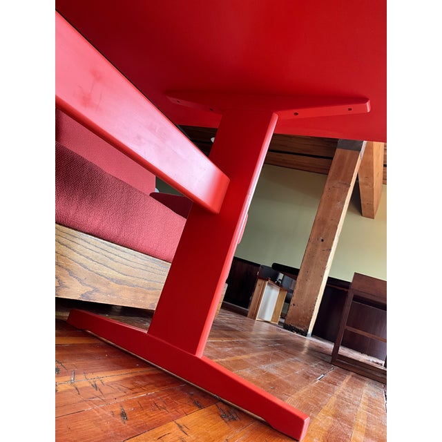 Coral Laquered Mid-Century Danish Modern Minimalist Trestle Dining Table C1960s For Sale - Image 11 of 14