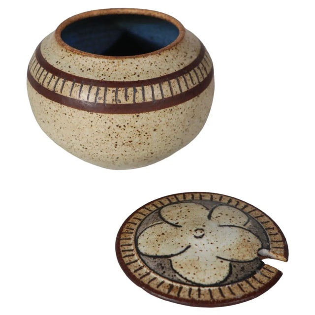Ceramic Mid Century Postmodern Studio Pottery Stoneware Covered Jar For Sale - Image 7 of 8