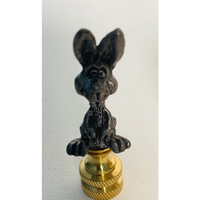 1970s Brass Metal Rabbit Figurines Lamp Finials - a Pair For Sale - Image 4 of 4