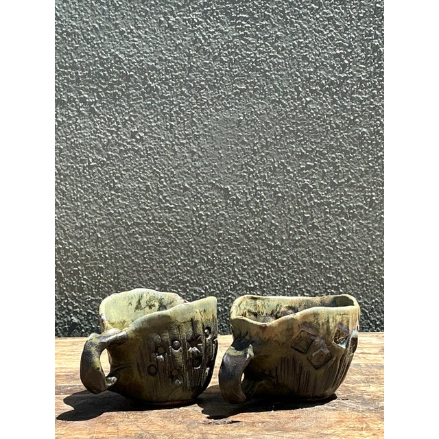 Vintage Slab Built Studio Pottery Cups - A Pair For Sale - Image 10 of 12