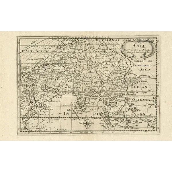 Dutch edition of Sanson's map of Asia. Shows a large, dramatic version of Terre de Jesso, drawn from the discoveries of...