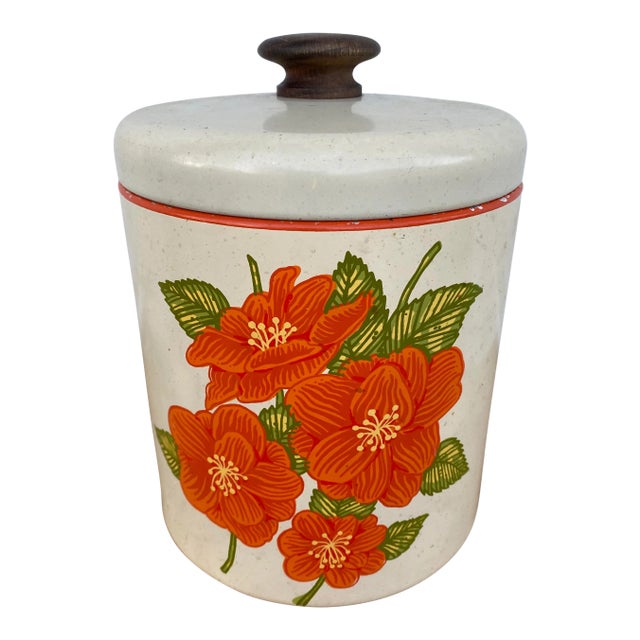 Mid 20th Century Ransburg Floral Tin Canister For Sale